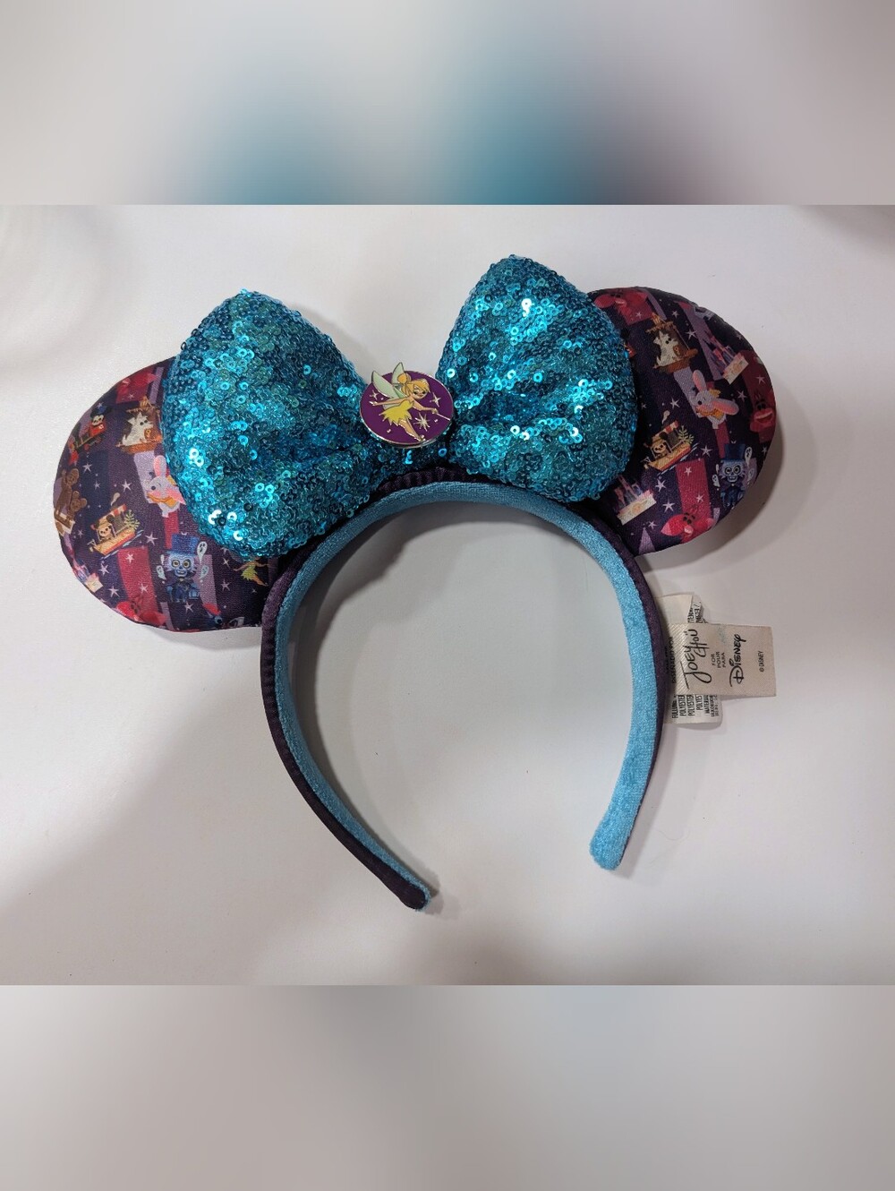 Disney Joey Chou Teal Sequin Bow Tinker Bell Ears Headband